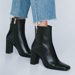 Nasty Gal Square Toe Real Leather Ankle Boots Black 7